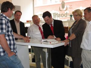 (v.l.n.r.): Thomas Jaenisch, Jörg Mielentz, Hubertus Heil, Petra Ernstberger, Uli Scharfenberg